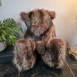 Vintage Lovable Real Fur Teddy Bear 13" Jointed Articulated Brown Plush Toy
